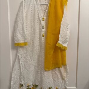 White Eyelet Dress with Yellow Accents
